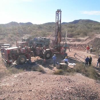 Drill Hole QP-2 drill setup site of 2012 drill program is located on the side of old mill tailings